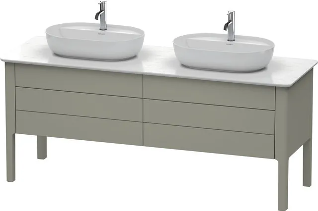 Duravit Waschtischunterschrank bodenstehend „Luv“ 173,3 × 74,3 × 57 cm Becken: links und rechts / Front- & Korpusfarbe: Steingrau Seidenmatt / Größe: 173,3 × 57 × 74,3 cm / Schubladen: 4 Duravit Waschtischunterschrank bodenstehend „Luv“ 173,3 × 74,3 × 57 cm Becken: links und rechts / Front- & Korpusfarbe: Steingrau Seidenmatt / Größe: 173,3 × 57 × 74,3 cm / Schubladen: 4