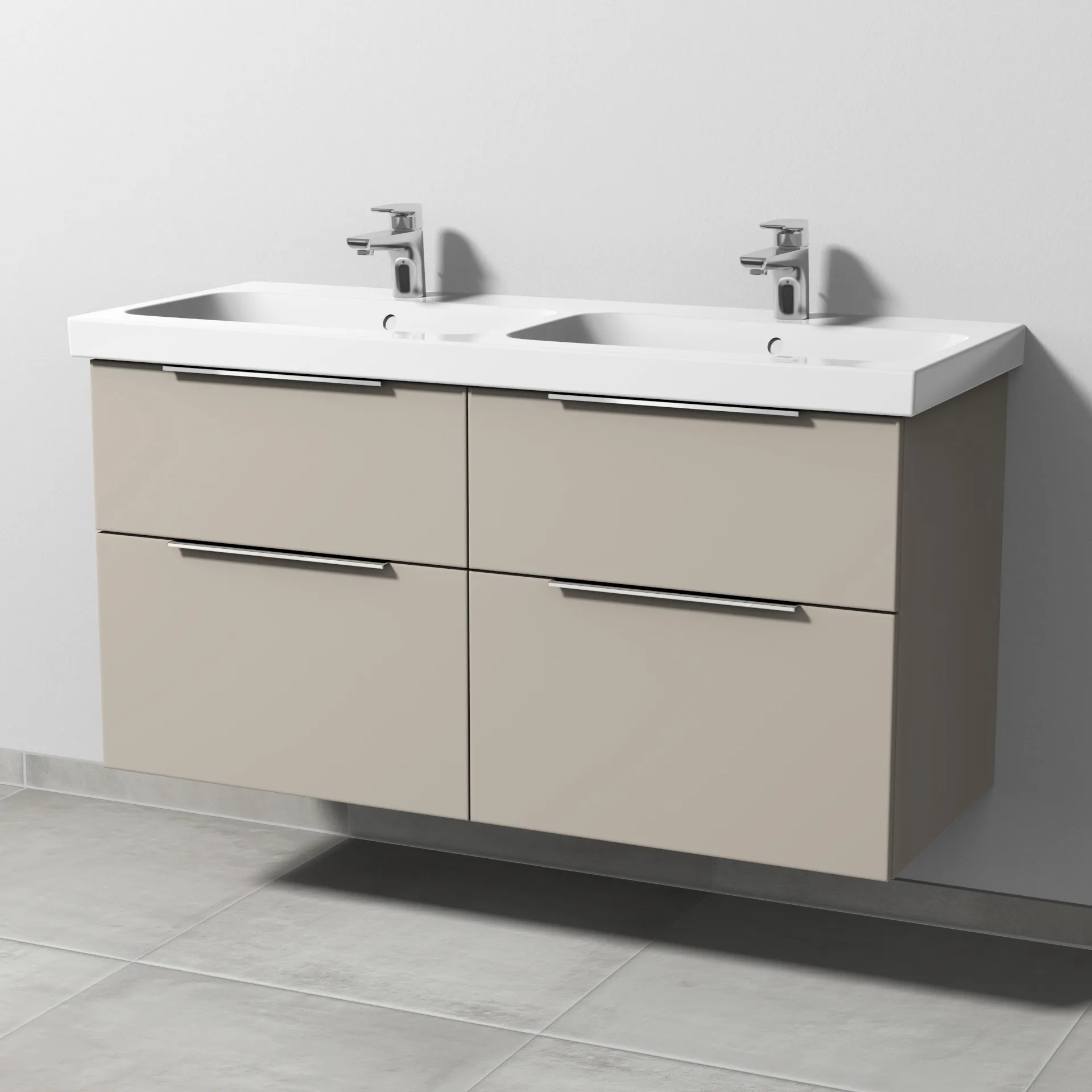 Sanipa Waschtischunterschrank „3way“ passend zu Keramik-Waschtische iCon Light von Geberit 1150 × 591 × 462 mm in Kaschmir (matt), Becken links und rechts, mit Hahnlochbohrung Sanipa Waschtischunterschrank „3way“ passend zu Keramik-Waschtische iCon Light von Geberit 1150 × 591 × 462 mm in Kaschmir (matt), Becken links und rechts, mit Hahnlochbohrung