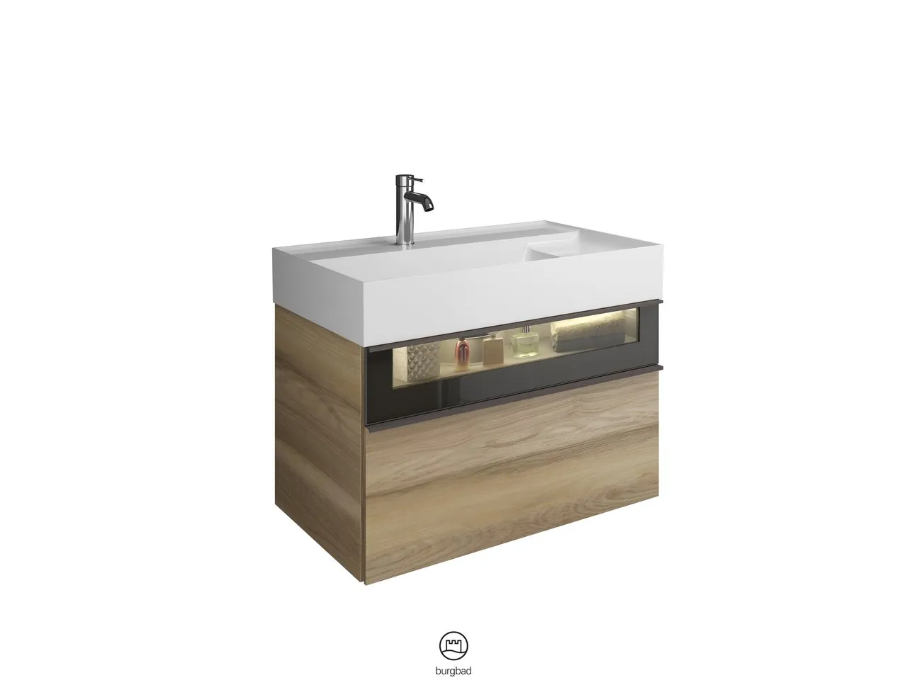 burgbad Yumo Mi-Waschtisch inkl. WTU (SFMX082), Mineralguss, 470x815x610, PG1