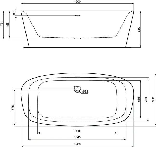 Ideal Standard Badewanne „Dea“ 90 × 190 cm in Seidenweiß