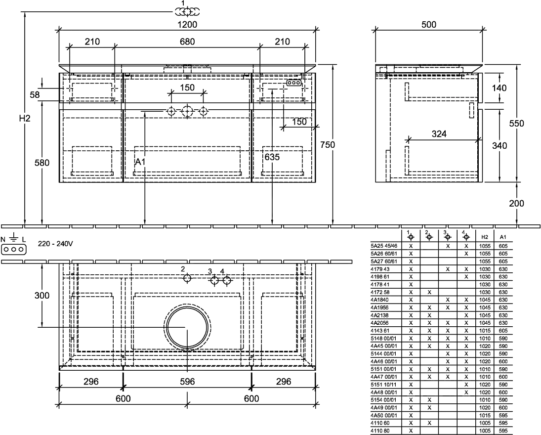 Villeroy & Boch Waschtischunterschrank „Legato“ für Schrankwaschtisch 120 × 55 × 50 cm