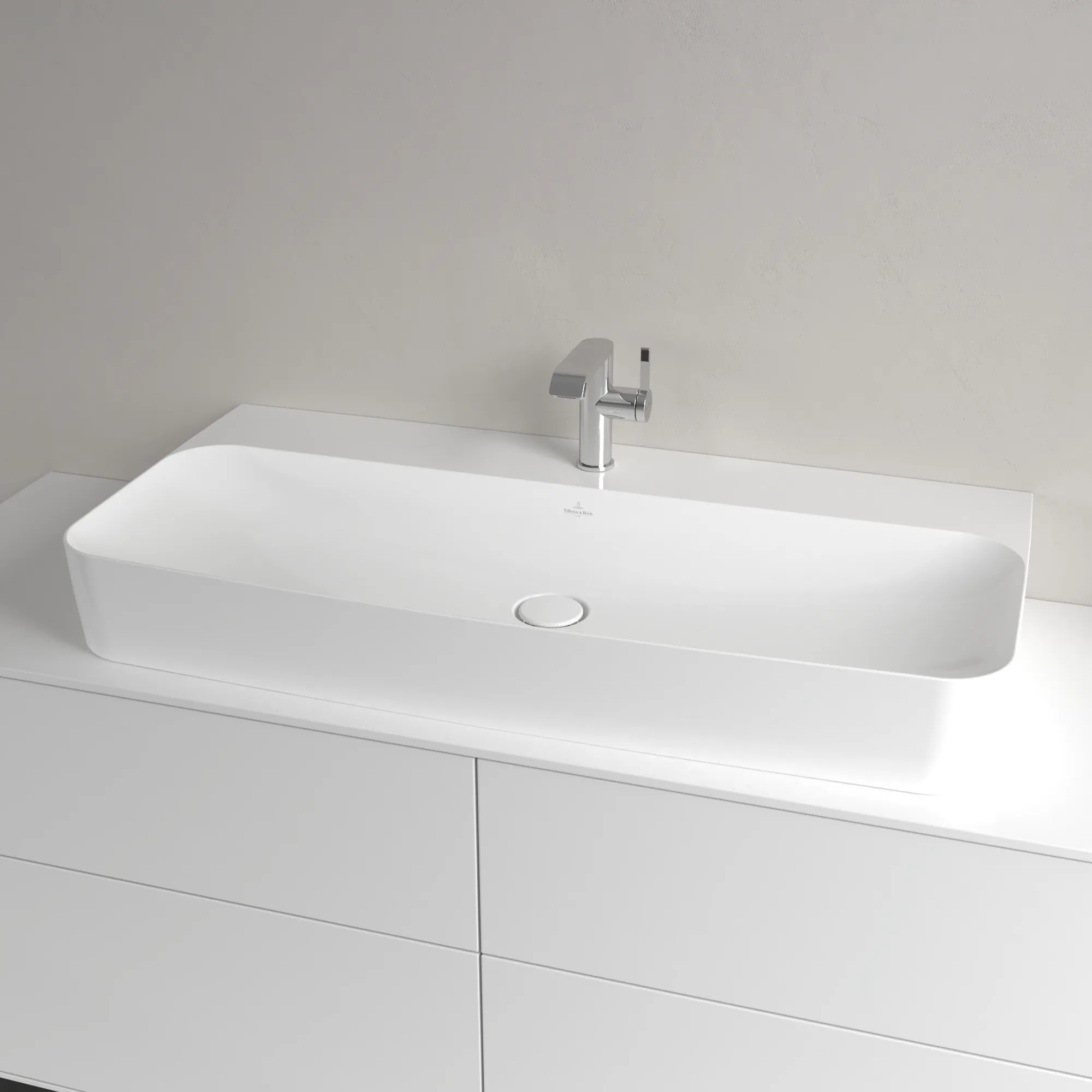 Villeroy & Boch Wandwaschtisch aus TitanCeram geschliffen „Finion“ 1000 × 470 × 165 mm, mit Hahnlochbohrung, Hahnlochposition mittig in Weiß Alpin, mit CeramicPlus Villeroy & Boch Wandwaschtisch aus TitanCeram geschliffen „Finion“ 1000 × 470 × 165 mm, mit Hahnlochbohrung, Hahnlochposition mittig in Weiß Alpin, mit CeramicPlus