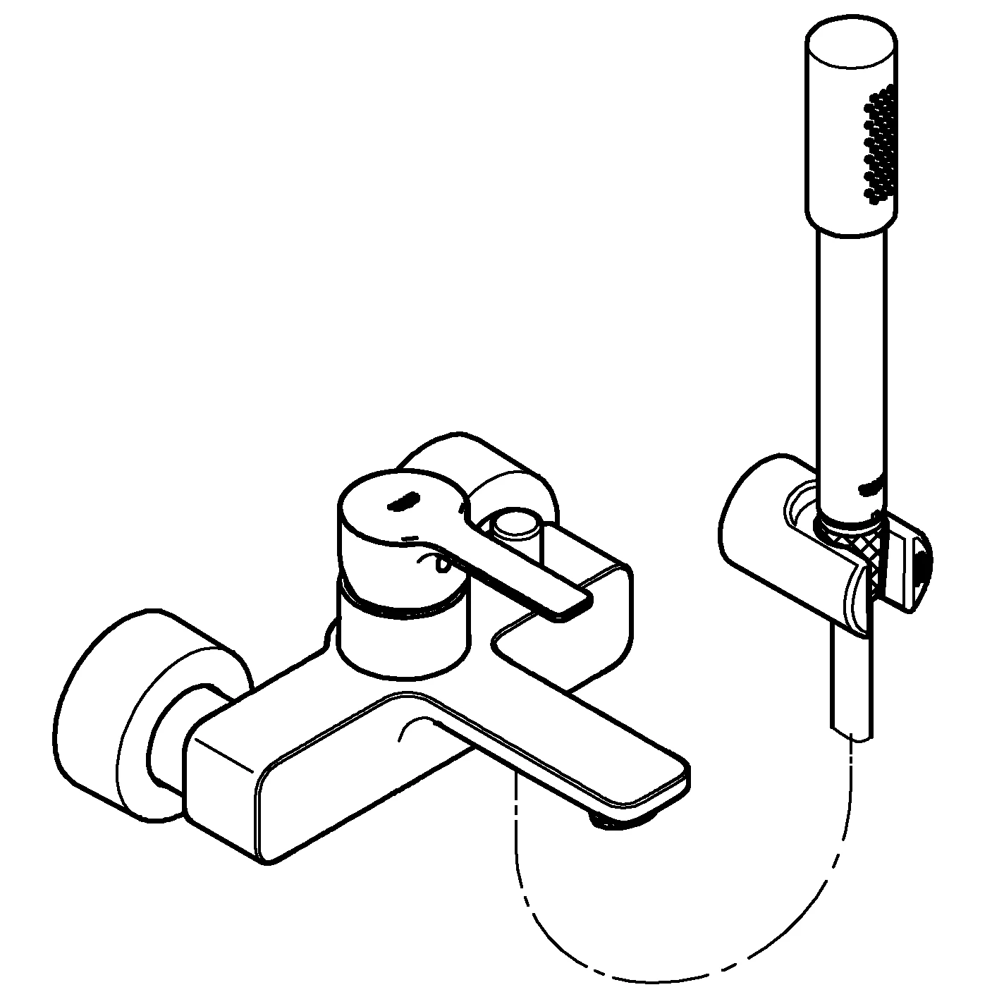 Einhand-Wannenbatterie Lineare 33850_1, Wandmontage, mit Brausegarnitur, mit Temperaturbegrenzer, chrom