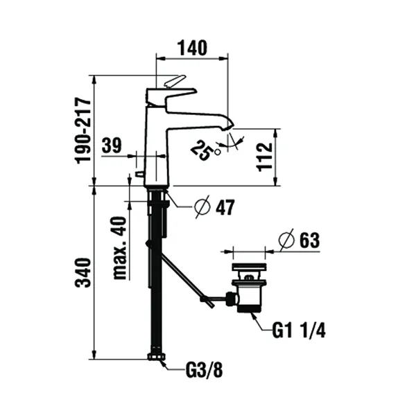 Einhebel-Waschtischmischer halbhohe Ausführung PURE Festauslauf Ausladung 140mm Höhe: 190 mm mit Ablaufventil chrom Einhebel-Waschtischmischer halbhohe Ausführung PURE Festauslauf Ausladung 140mm Höhe: 190 mm mit Ablaufventil chrom