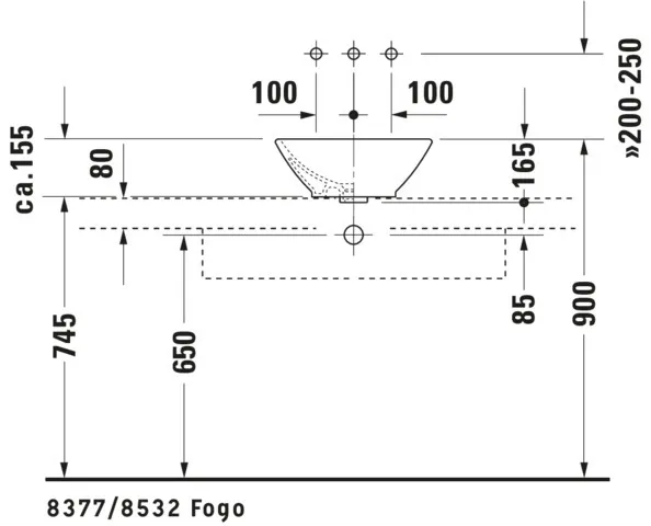 Aufsatzbecken Bacino 420 mm quadratisch, mit ÜL, ohne HLB, weiß