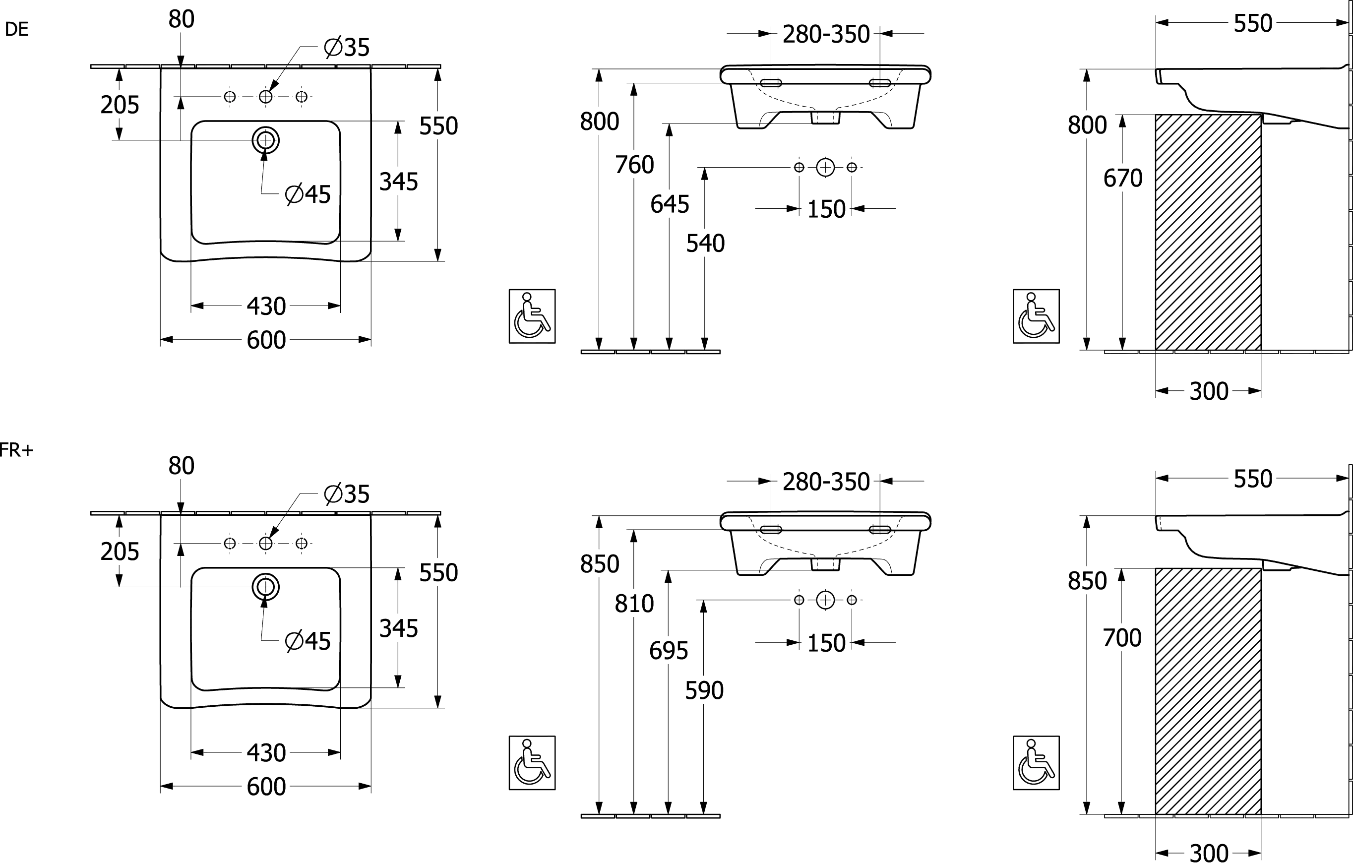 Villeroy & Boch Wandwaschtisch „ViCare“ 600 × 550 mm, ohne Hahnlochbohrung in Weiß Alpin Villeroy & Boch Wandwaschtisch „ViCare“ 600 × 550 mm, ohne Hahnlochbohrung in Weiß Alpin
