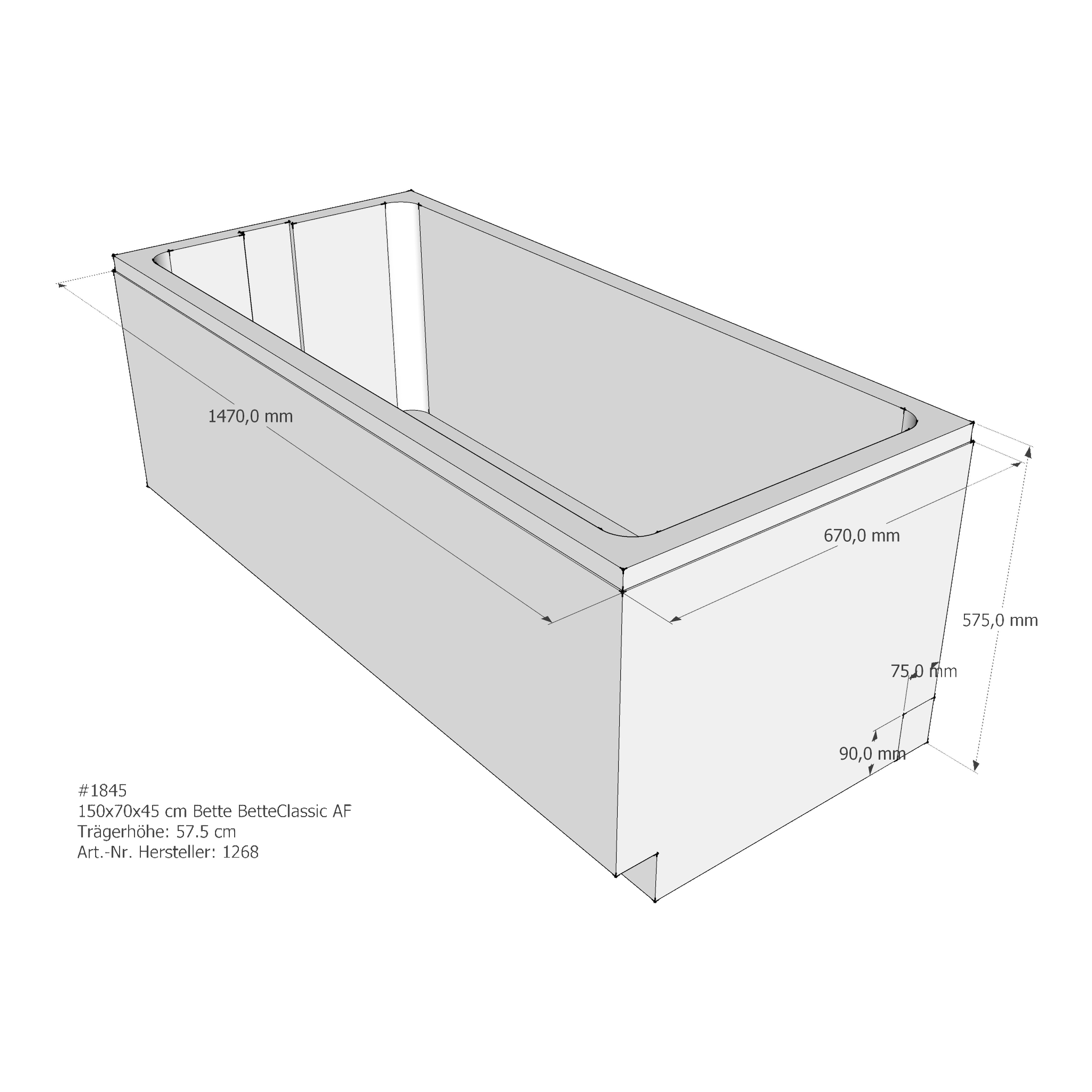 Badewannenträger für Bette Classic 150 × 70 × 45 cm