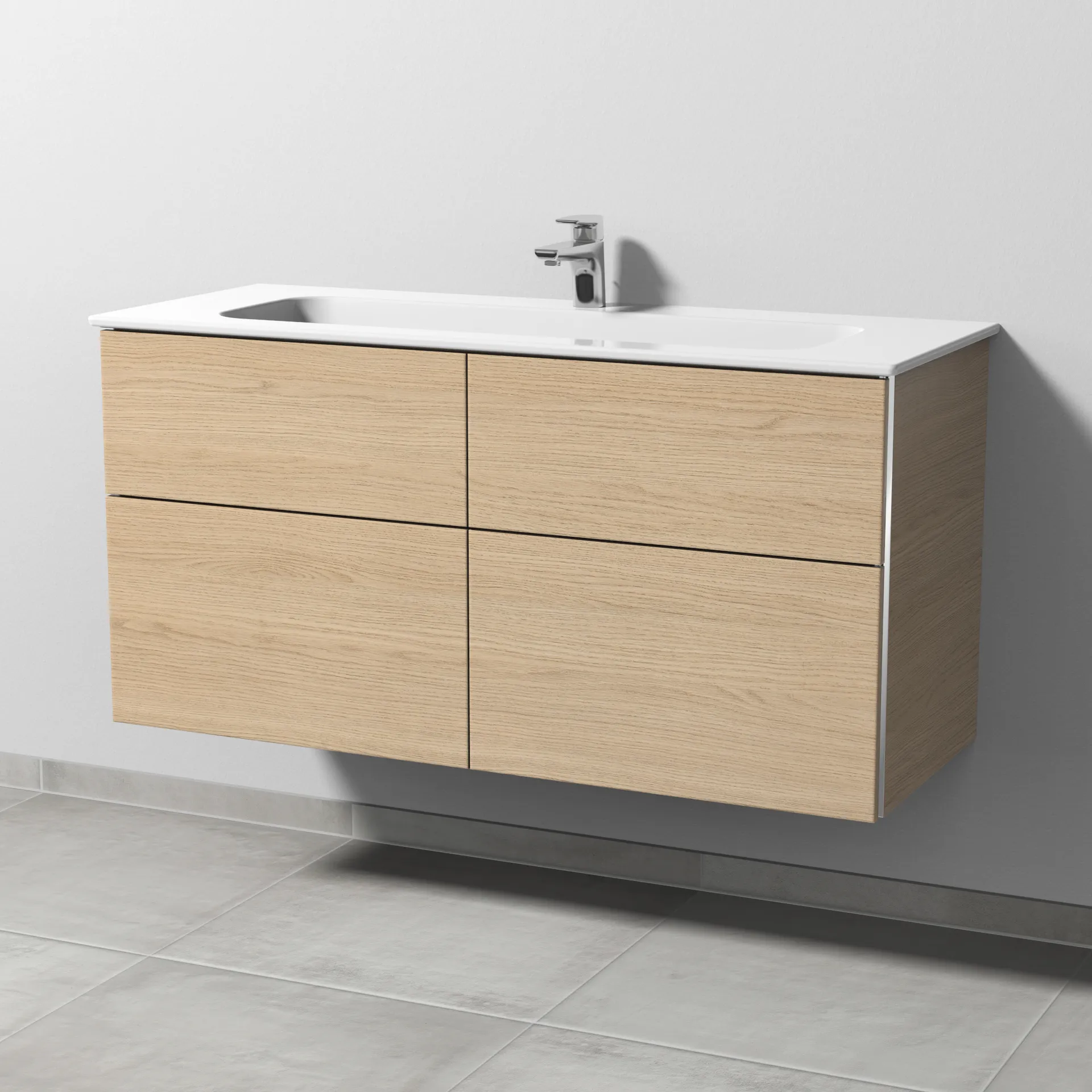 Sanipa Keramik-Waschtisch-Waschtischunterschrank mit Waschtischunterschrank „3way“ 1170 × 582 × 460 mm in Eiche Nordic, mit Hahnlochbohrung, Becken