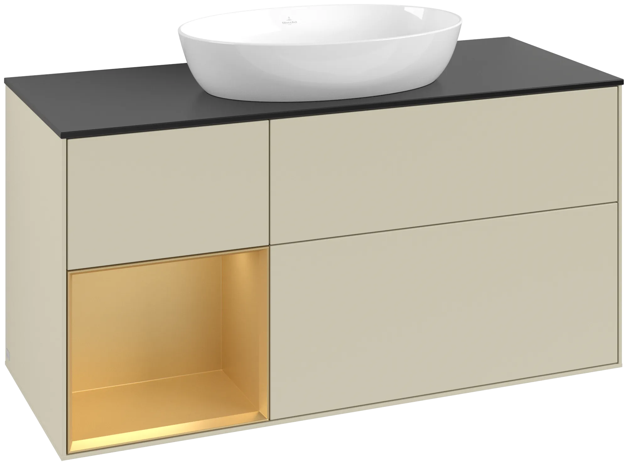 Villeroy & Boch Finion Waschbeckenunterschrank GA6 1200x603x501mm Silk Grey Matt Lacquer / Gold Matt Lacquer / Glass Black Matt