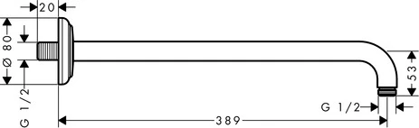 Brausearm DN15 389mm Ausladung Axor 90 Grad chrom ohne Kugelgelenk