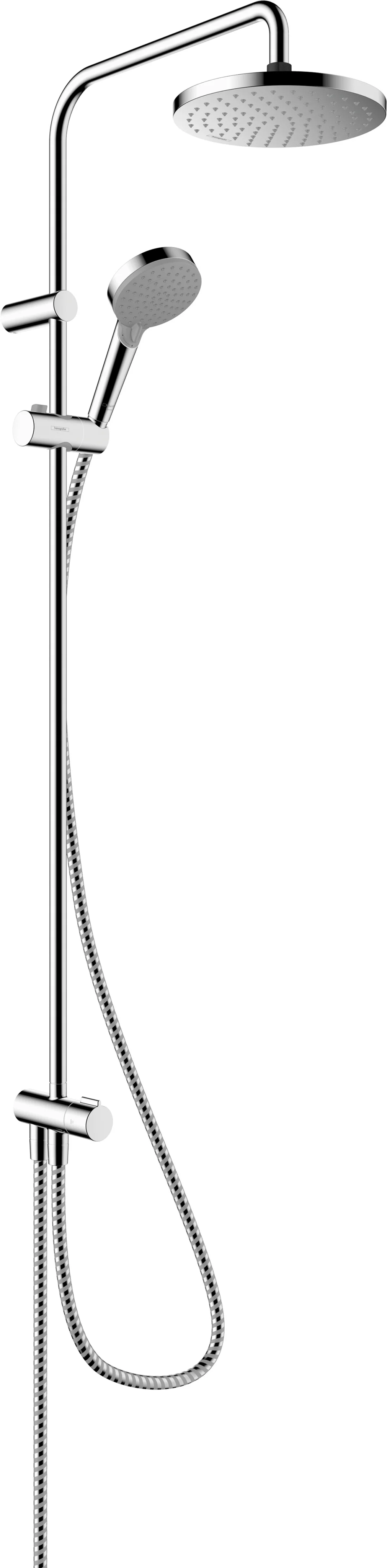 Hansgrohe Vernis Blend Showerpipe 200 1jet EcoSmart Reno, Chrom, Aufputzinstallation, 400 mm Brausearmlänge, 80 cm oder 160 cm Metaflex-Brauseschlauch