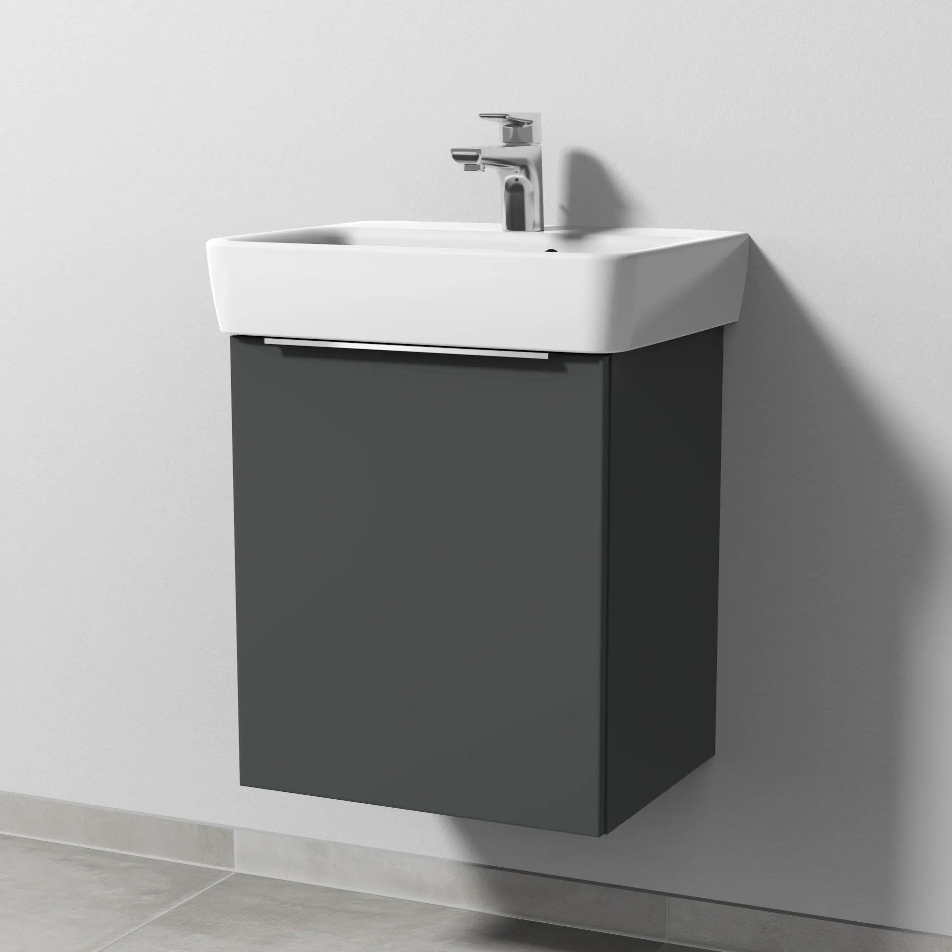 Sanipa Waschtischunterschrank „3way“ passend zu Keramik-Waschtische Renova Plan von Geberit 440 × 520 × 352 mm in Anthrazit (matt), Anschlag links