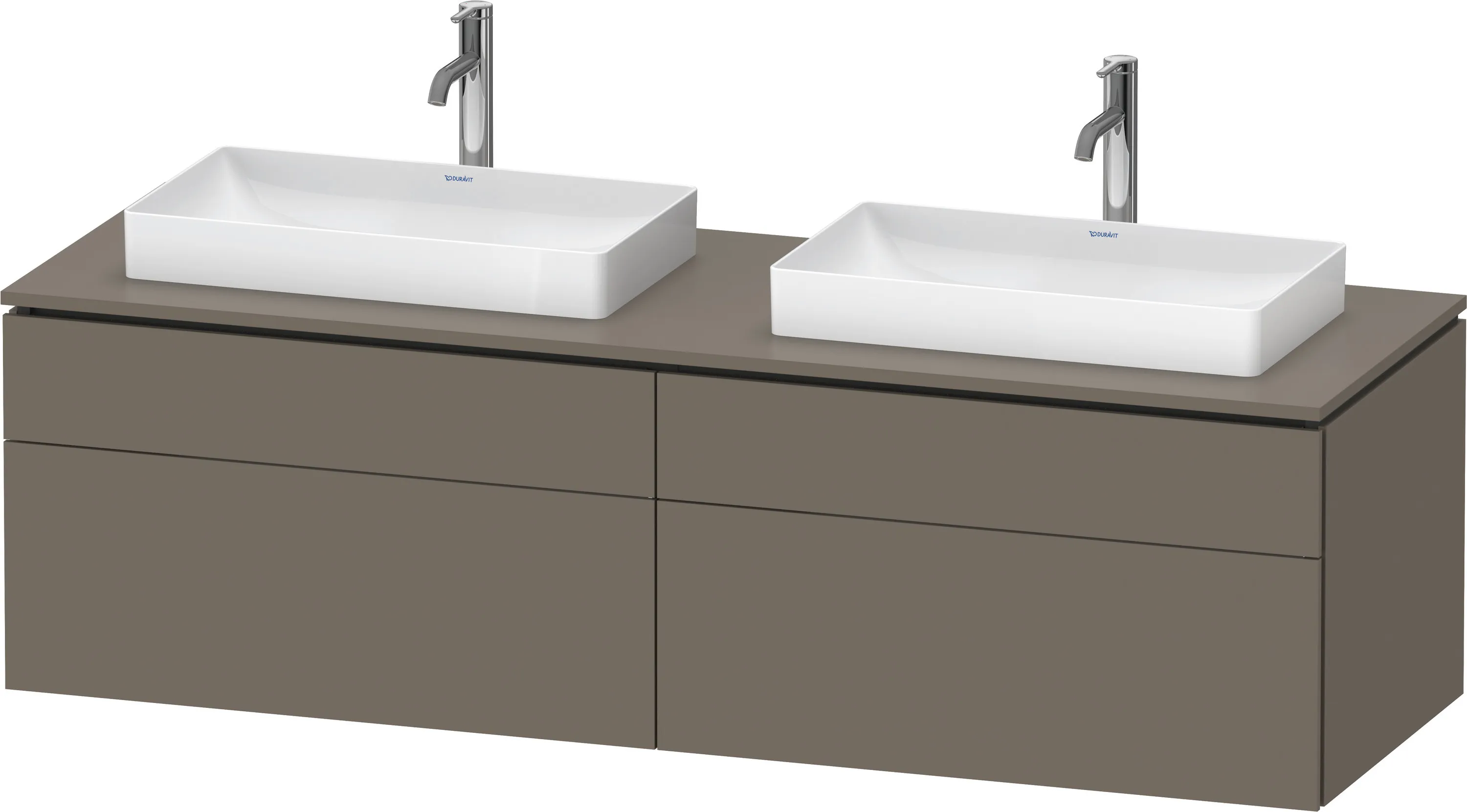 Duravit Waschtischunterschrank wandhängend „L-Cube“ 162 × 48,2 × 55 cm Flannel Grey Seidenmatt, links und rechts Duravit Waschtischunterschrank wandhängend „L-Cube“ 162 × 48,2 × 55 cm Flannel Grey Seidenmatt, links und rechts