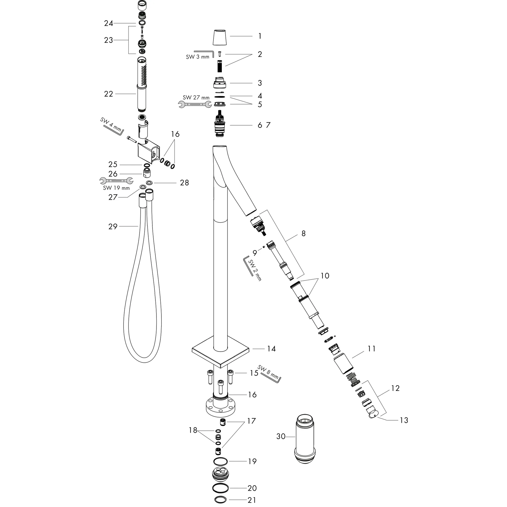 Hansgrohe AXOR Starck Organic Wannenthermostat bodenstehend, Chrom Hansgrohe AXOR Starck Organic Wannenthermostat bodenstehend, Chrom
