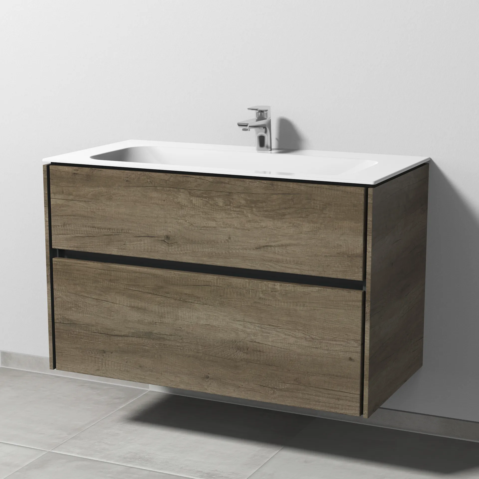 Keramik-Waschtisch-Set mit Waschtischunterschrank „Twiga“ 99 × 50 × 61 cm in Eiche Nebraska, ohne Beleuchtung, mit Hahnlochbohrung Keramik-Waschtisch-Set mit Waschtischunterschrank „Twiga“ 99 × 50 × 61 cm in Eiche Nebraska, ohne Beleuchtung, mit Hahnlochbohrung