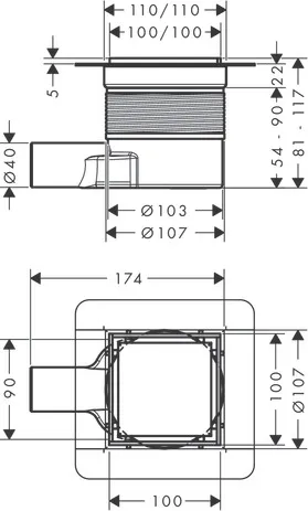 RainDrain Brilliance Komplettset Punktablauf 100/100 rückseitig befliesbar Mattschwarz RainDrain Brilliance Komplettset Punktablauf 100/100 rückseitig befliesbar Mattschwarz