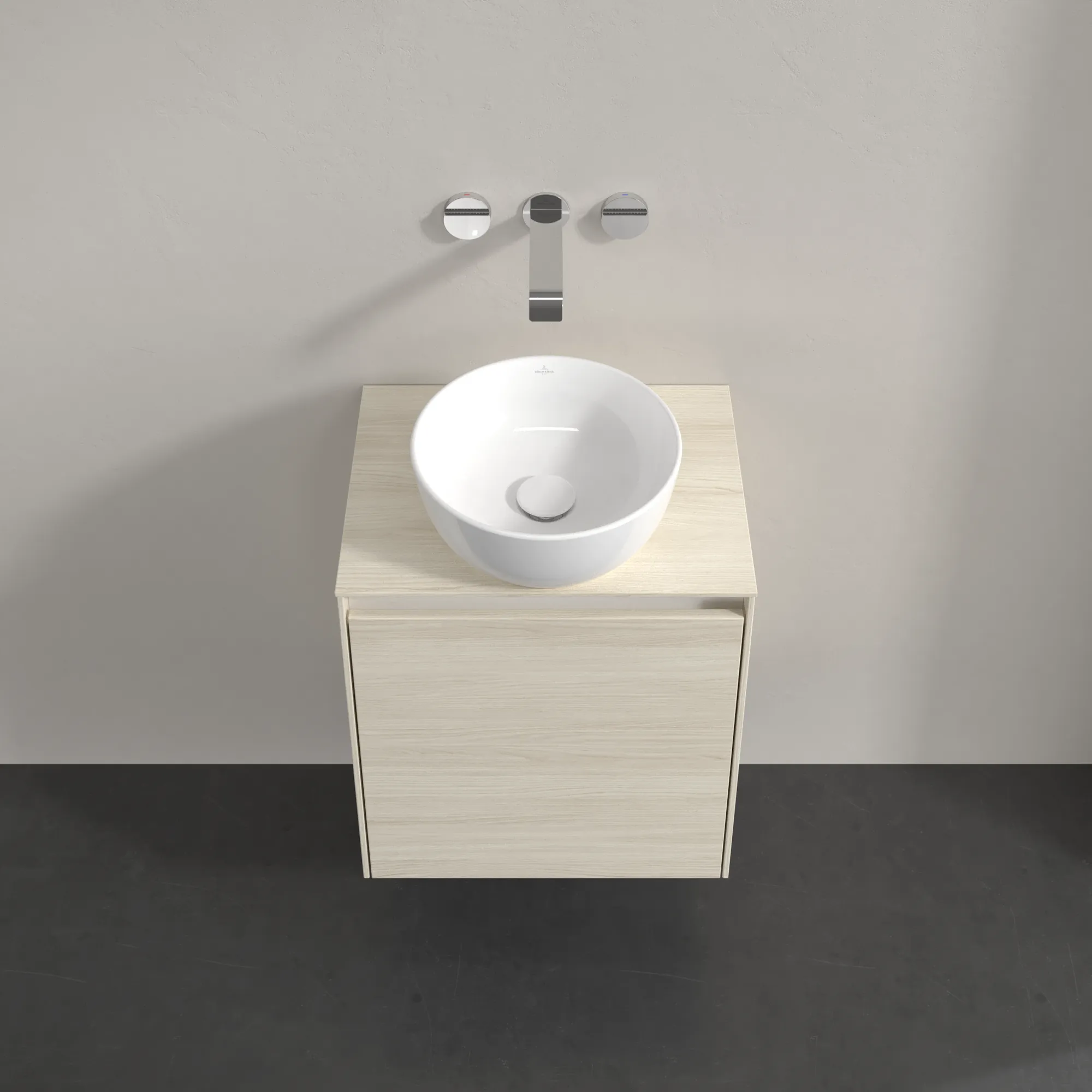Villeroy & Boch Waschtischunterschrank „Collaro“ 500 × 548 × 380 mm White Oak, für Becken mittig, Anschlag links, mit Beleuchtung