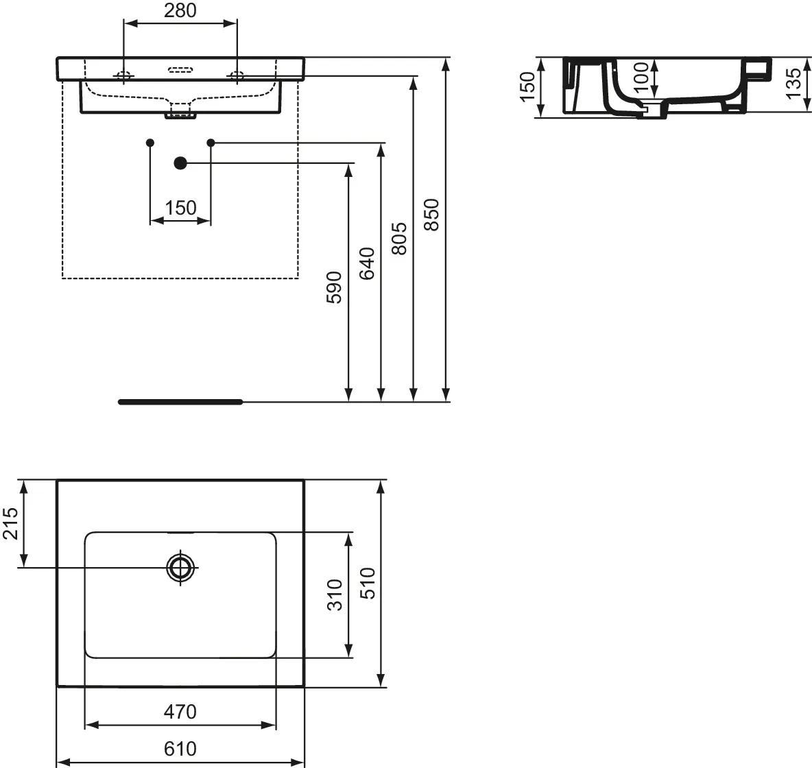 Waschbecken „Extra“ 61 × 51 × 15 cm in Weiß Waschbecken „Extra“ 61 × 51 × 15 cm in Weiß