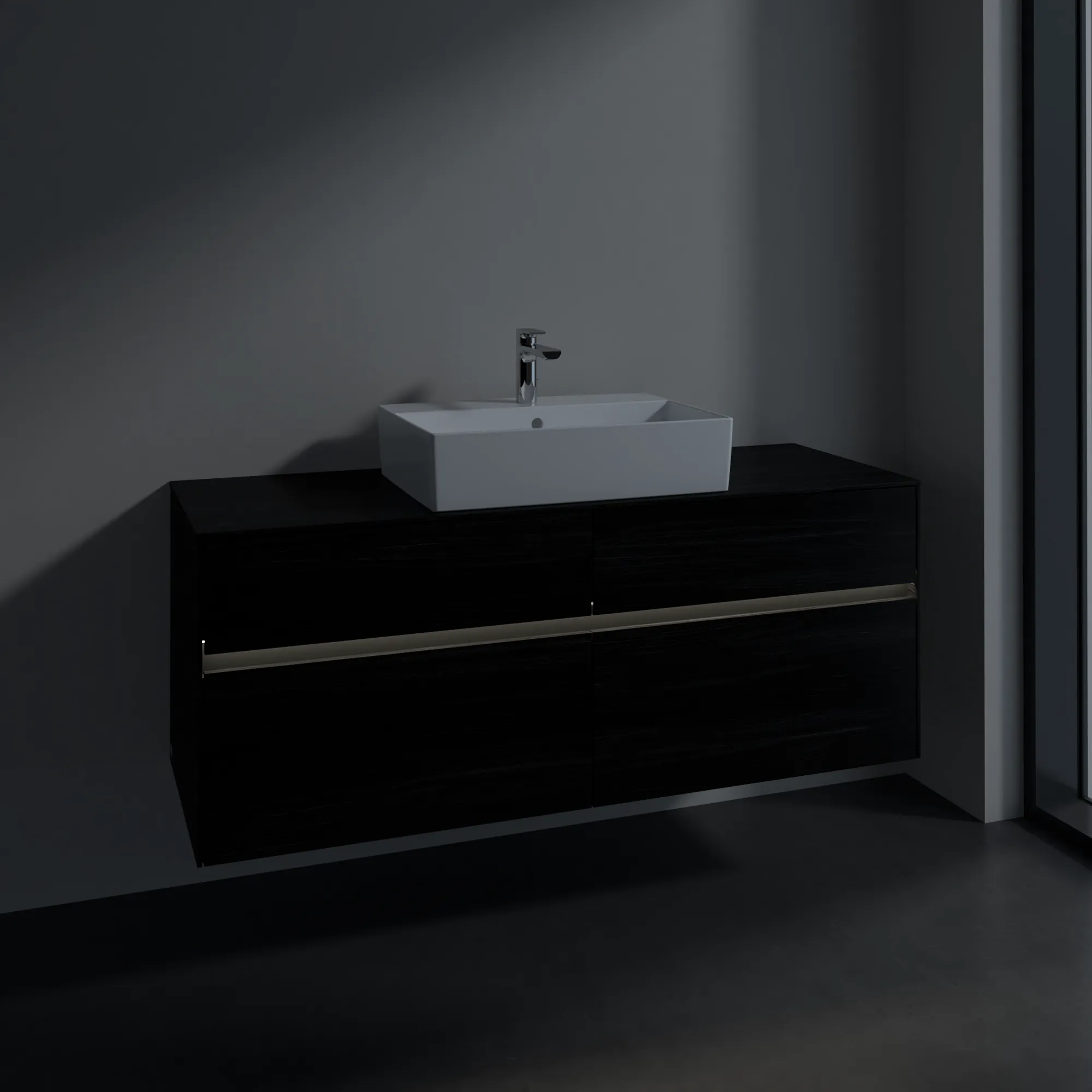 Villeroy & Boch Waschtischunterschrank „Collaro“ 1400 × 548 × 500 mm Black Oak, mit Beleuchtung, für Becken mittig