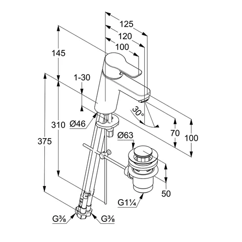 Kludi PURE & EASY WT-EHM 70 Niederdruck mit Metallablaufg. chrom Kludi PURE & EASY WT-EHM 70 Niederdruck mit Metallablaufg. chrom