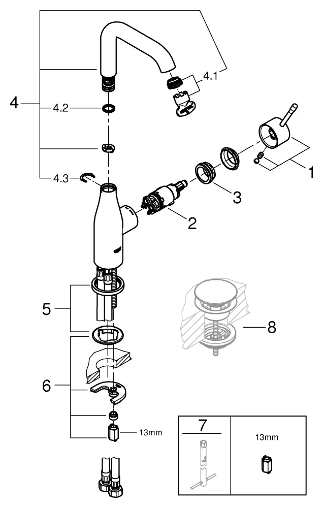 Einhand-Waschtischbatterie Essence 24177_1, L-Size, Einlochmontage, glatter Körper, schwenkbarer Auslauf, Professional Edition, chrom