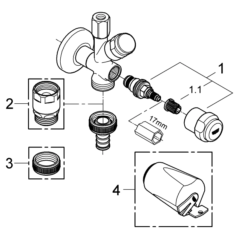 Grohe Original WAS Kombi-Eckventil DN 15 41073, Wandmontage, Kupferrohranschluss, chrom Grohe Original WAS Kombi-Eckventil DN 15 41073, Wandmontage, Kupferrohranschluss, chrom
