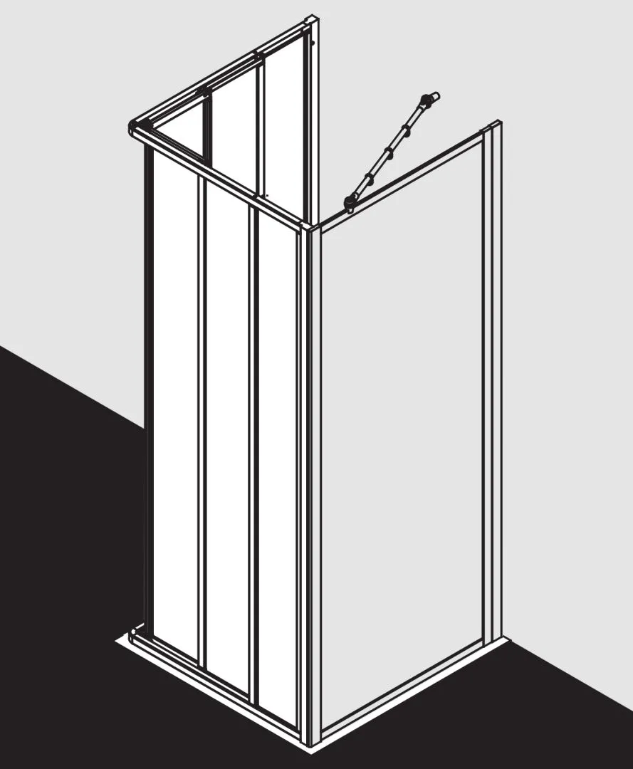 Kermi Duschtür Eckeinstieg 3-teilig (Gleittüren) Halbteil „NOVA 2000“ Eckeinstieg 3-teilig-Gleittüren Halbteil Glas Kerolan Fontana, Profile Silber Mattglanz, BV: 870 - 892 mm WE: 880 - 902 mm H: 2000 mm