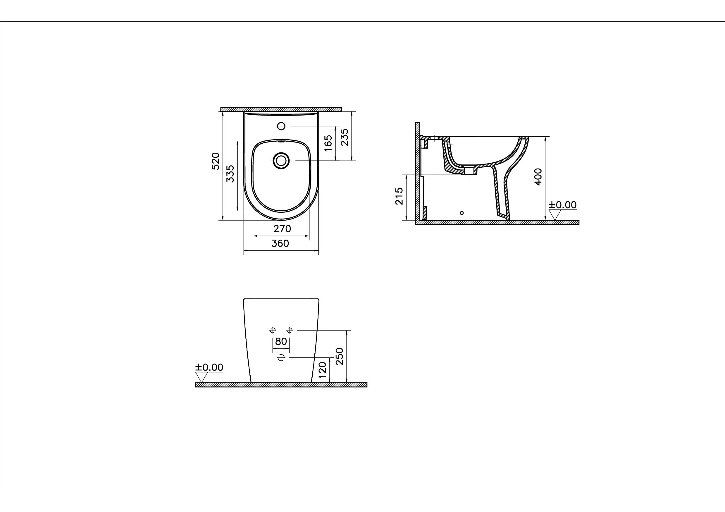 New S20 Round Stand-Bidet 36 x 52 cm (BxT) back to wall Weiß Hochglanz
