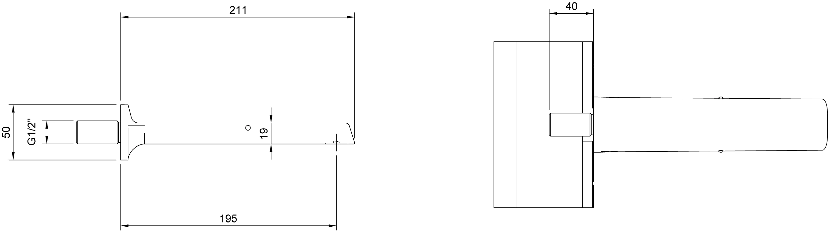 Villeroy & Boch Liberty Badewannenauslauf TVT107002000, 50x50x211mm, Wandmontage, Chrom