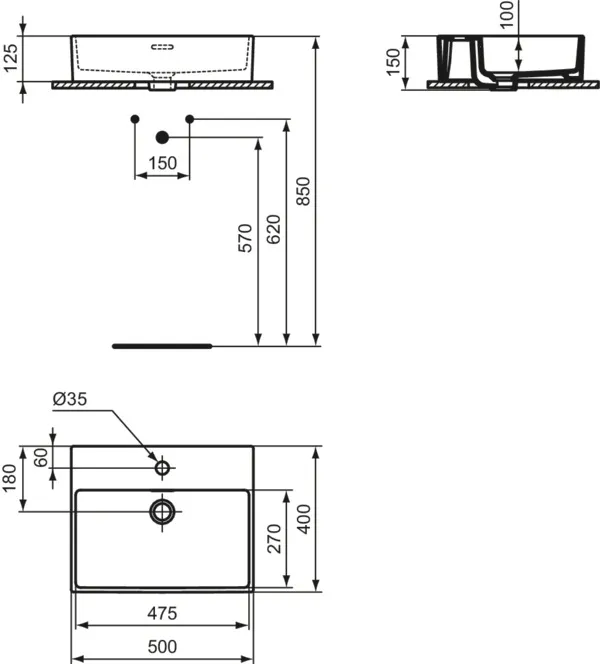Waschbecken „Extra“ 50 × 40 × 15 cm, Hahnlochposition mittig in Weiß Waschbecken „Extra“ 50 × 40 × 15 cm, Hahnlochposition mittig in Weiß
