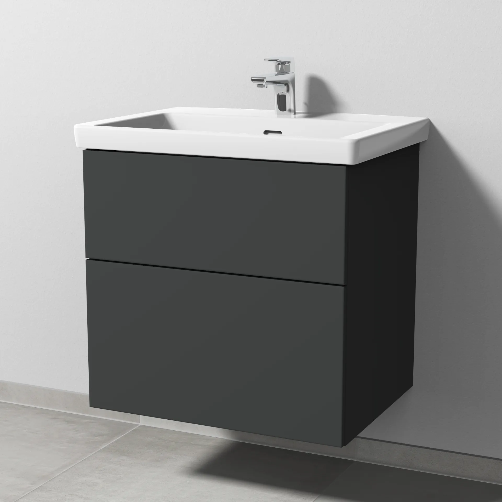 Sanipa Waschtischunterschrank „3way“ 605 × 588 × 462 mm in Graphit (matt), mit Hahnlochbohrung, Becken mittig