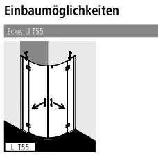 Kermi Duschtür Viertelkreis-Duschkabine Schwingtüren mit Festfeldern mit Wandprofil „LIGA“ 200 cm Profile Silber Hochglanz, Drehtür mit festem Paneel