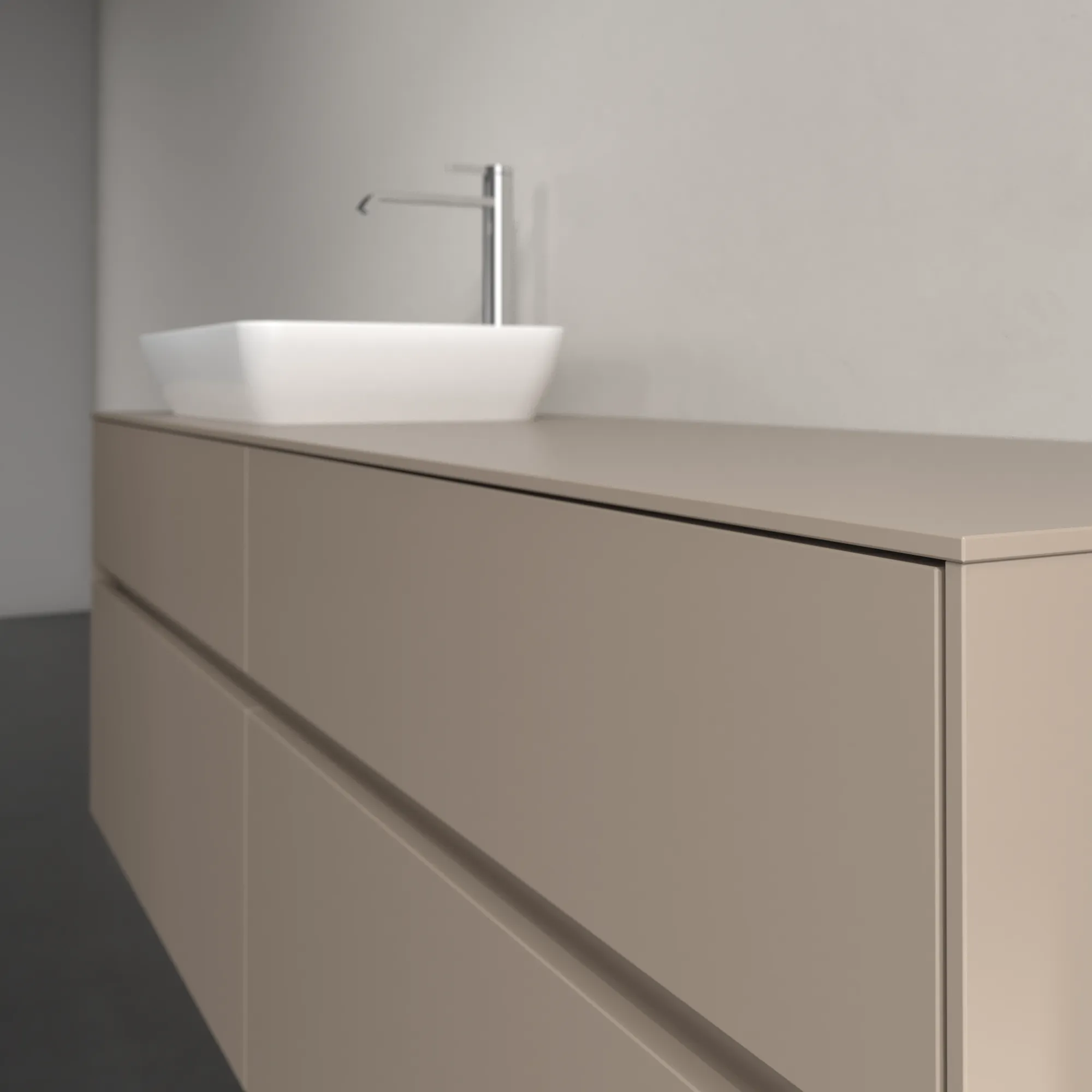 Villeroy & Boch Waschtischunterschrank „Collaro“ 1600 × 548 × 500 mm Taupe, ohne Beleuchtung, für Becken links