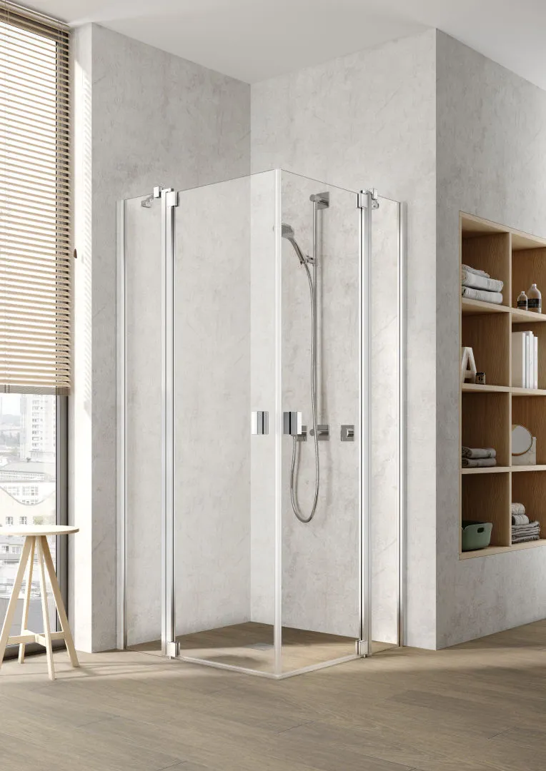 Kermi Duschtür Eckeinstieg 2-teilig Pendeltüren mit Festfeldern Halbteil rechts „RAYA“ Glas Klar, Profile Silber Mattglanz, BV: 720 - 750 mm GAK: 705 - 735 mm WE: 730 - 760 mm H: 1850 mm
