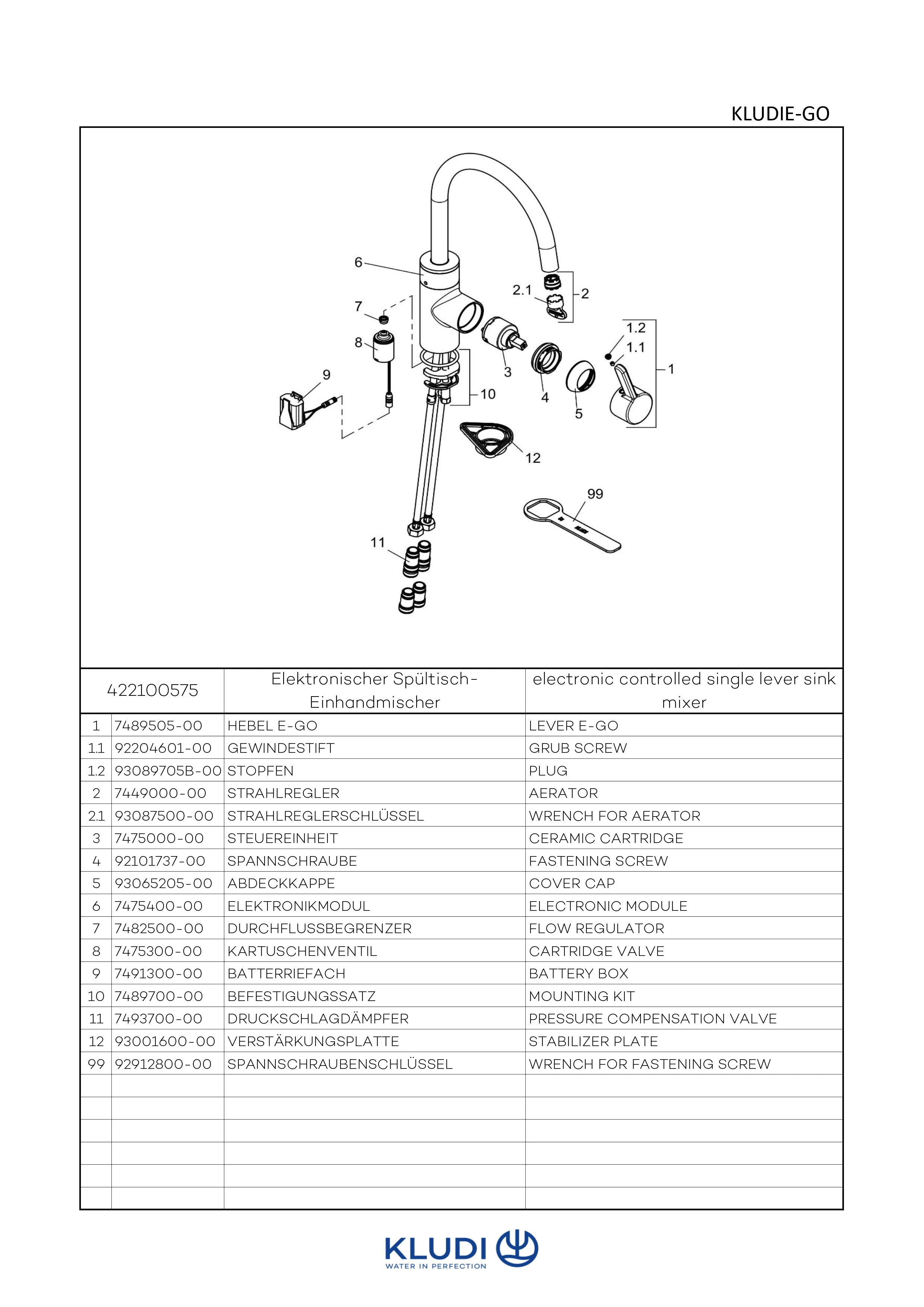 EGO elektr.SpültischEHM mit Batterie chrom EGO elektr.SpültischEHM mit Batterie chrom