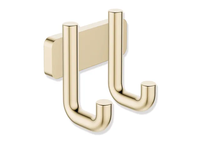 Doppelhaken, Edelstahl, PVD beschichtet, 75 mm breit, 70 mm hoch, 47 mm tief, Durchmesser 11 mm, in Farbe CK (Messing glänzend) Doppelhaken, Edelstahl, PVD beschichtet, 75 mm breit, 70 mm hoch, 47 mm tief, Durchmesser 11 mm, in Farbe CK (Messing glänzend)