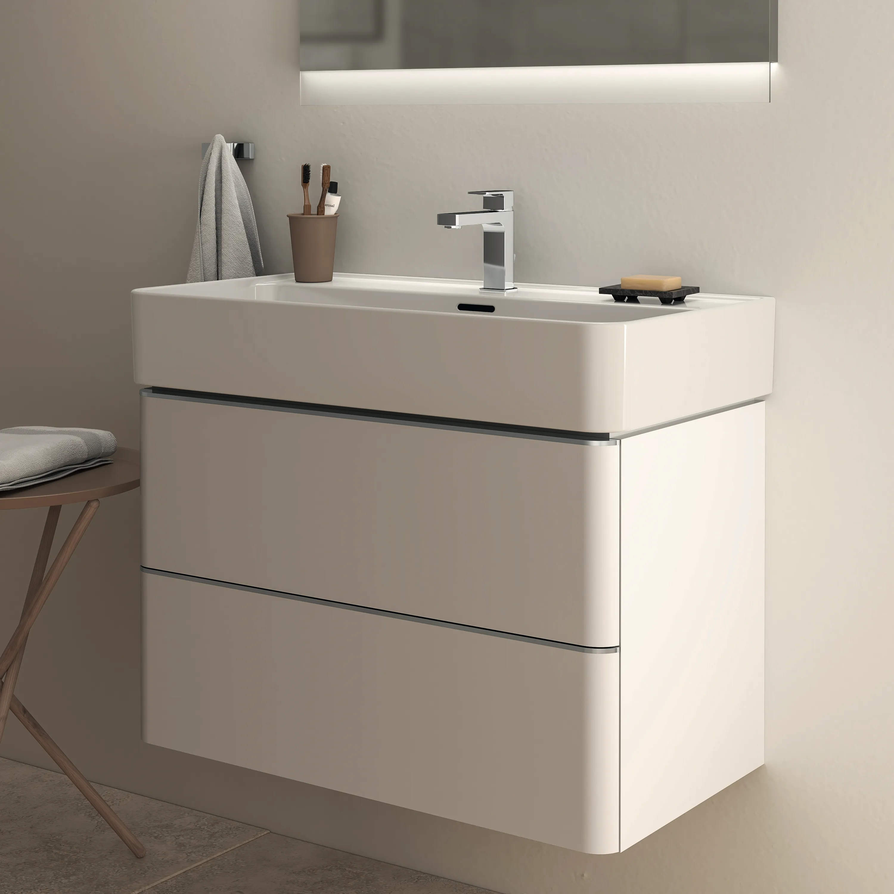 Waschbecken „StradaII“ 80 × 43 × 17 cm, Hahnlochposition mittig in Weiß