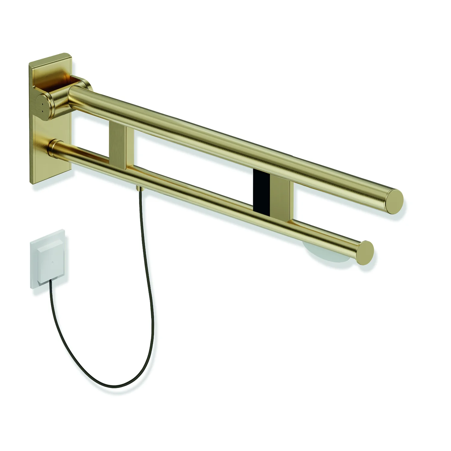 HEWI Stützklappgriff Duo, Design A, Edelstahl PVD, 700 mm Ausladung, WC-Papierhalter