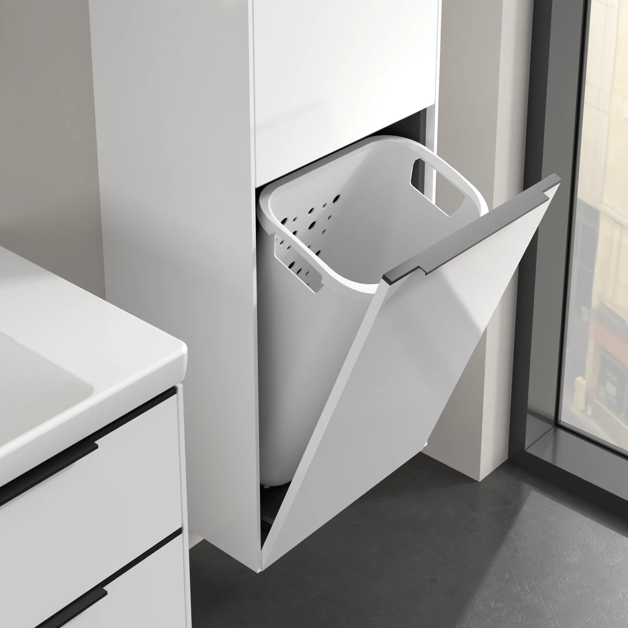 Villeroy & Boch Hochschrank mit Wäschekorb-Klappe „Subway 3.0“ 45 × 171 × 36,2 × 36,2 cm 1 Tür, 1 Wäscheklappe, 1 × fixer Fachboden, Anschlag: rechts, 2 × Glasfachboden, 1 Tür, Anschlag rechts