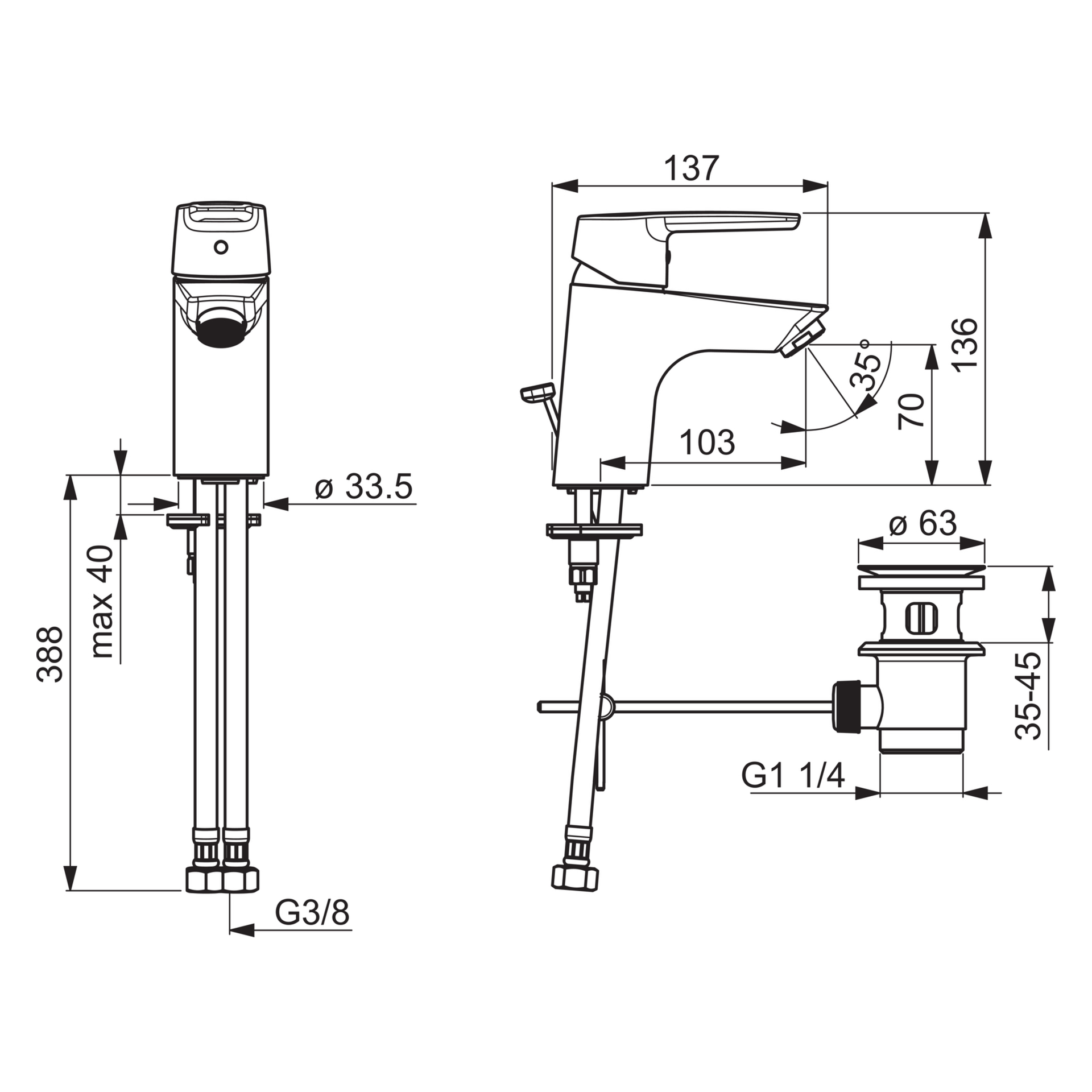 Einhand-Waschtischarmatur „Polo“ Ausladung 103 mm in Chrom Einhand-Waschtischarmatur „Polo“ Ausladung 103 mm in Chrom
