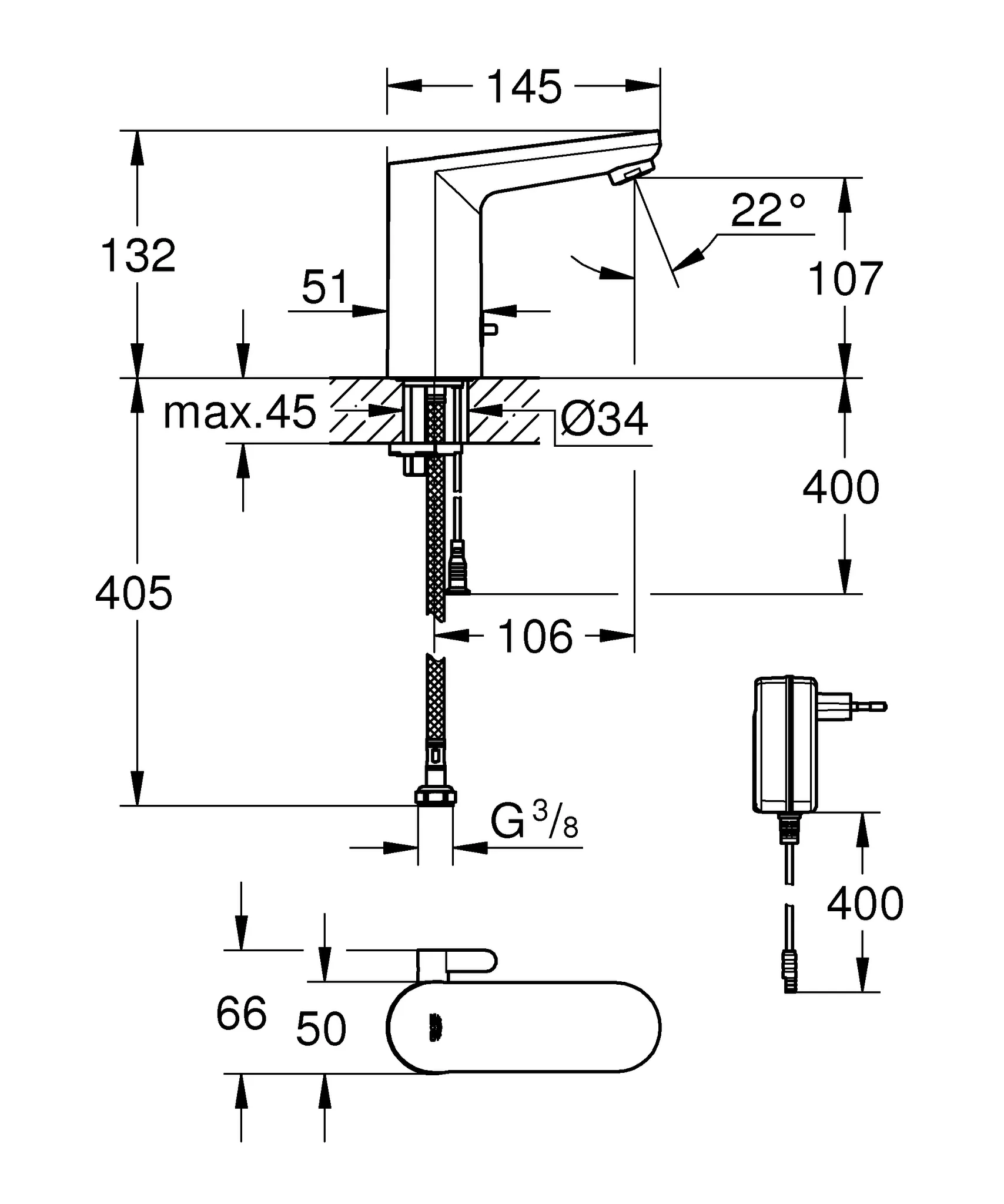 Infrarot-Elektronik für Waschtisch Eurosmart CE 36325_2, M-Size, mit Mischung, Steckertrafo 230V, Armaturengruppe I, Schutzart IP 59 Infrarot-Elektronik für Waschtisch Eurosmart CE 36325_2, M-Size, mit Mischung, Steckertrafo 230V, Armaturengruppe I, Schutzart IP 59