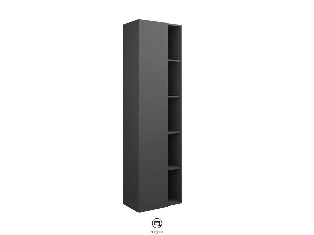 Hochschrank, 1 Tür, wird durch Überstand geöffnet;4 Glaseinlegeböden;1 Regal mit 4 Einlegeböden inkl. vertikaler LED-Beleuchtung, 8,2 W, 4200 K;Energieeffizienzklasse G;Raumschaltung;1 Mittelseite;IP20, Tiefe: 320 mm, Breite: 500 mm, Höhe: 1760 mm