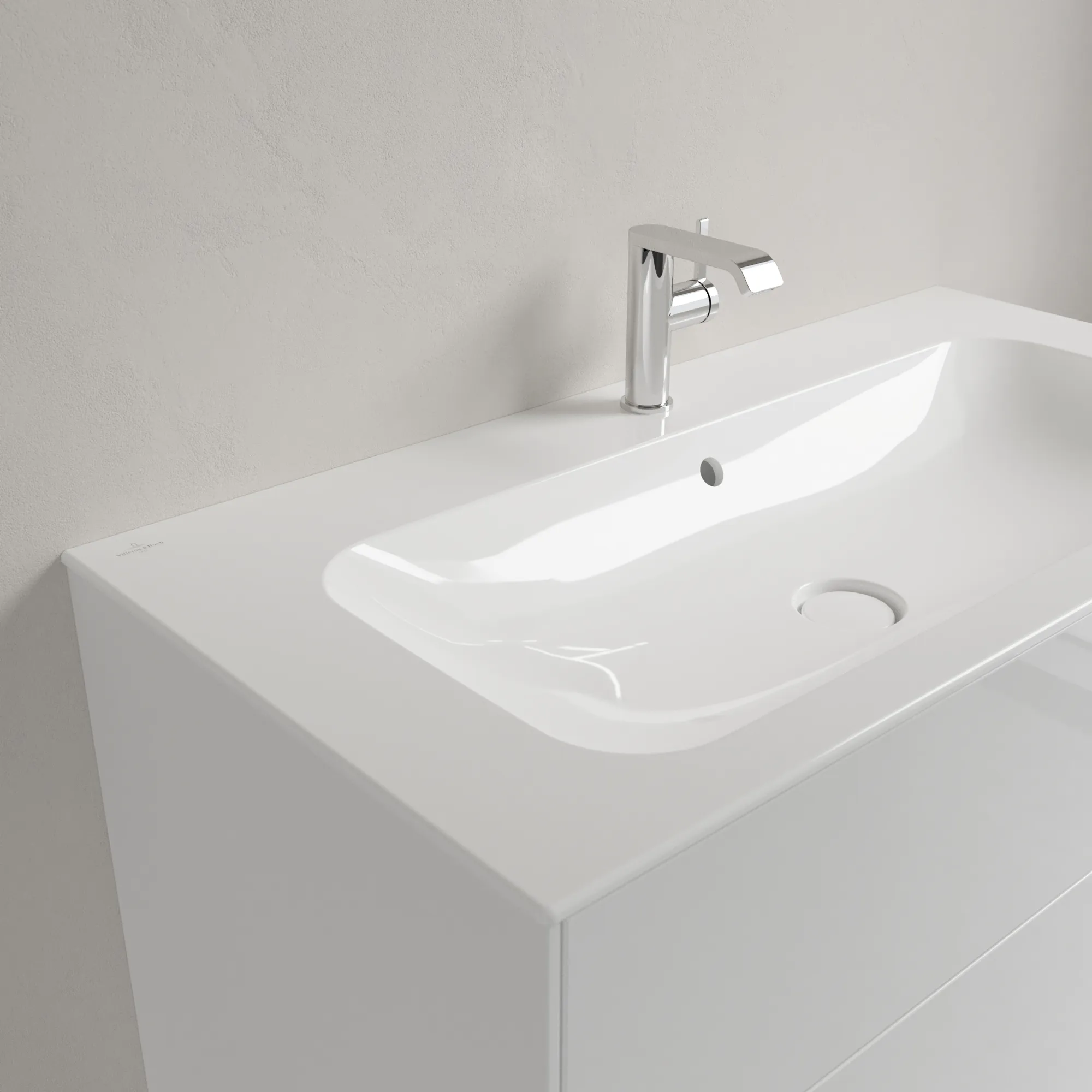 Villeroy & Boch Schrankwaschtisch aus TitanCeram „Finion“ 1000 × 500 × 160 mm, mit Hahnlochbohrung, Hahnlochposition mittig in Weiß Alpin, mit CeramicPlus Villeroy & Boch Schrankwaschtisch aus TitanCeram „Finion“ 1000 × 500 × 160 mm, mit Hahnlochbohrung, Hahnlochposition mittig in Weiß Alpin, mit CeramicPlus