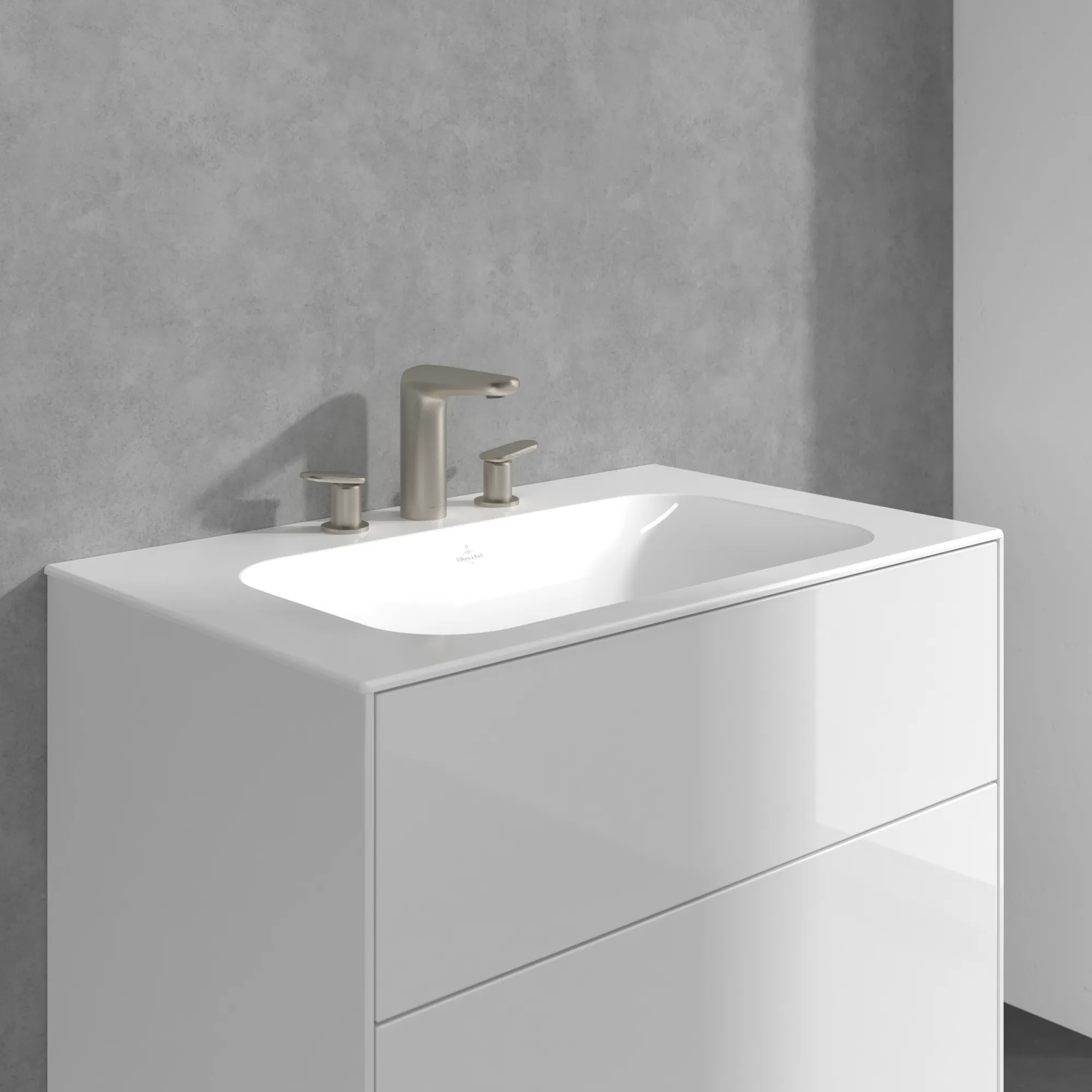 Zweihand-Waschtischarmatur „Antao“ 16,4 cm Ausladung 115 mm in Brushed Nickel Matt Zweihand-Waschtischarmatur „Antao“ 16,4 cm Ausladung 115 mm in Brushed Nickel Matt