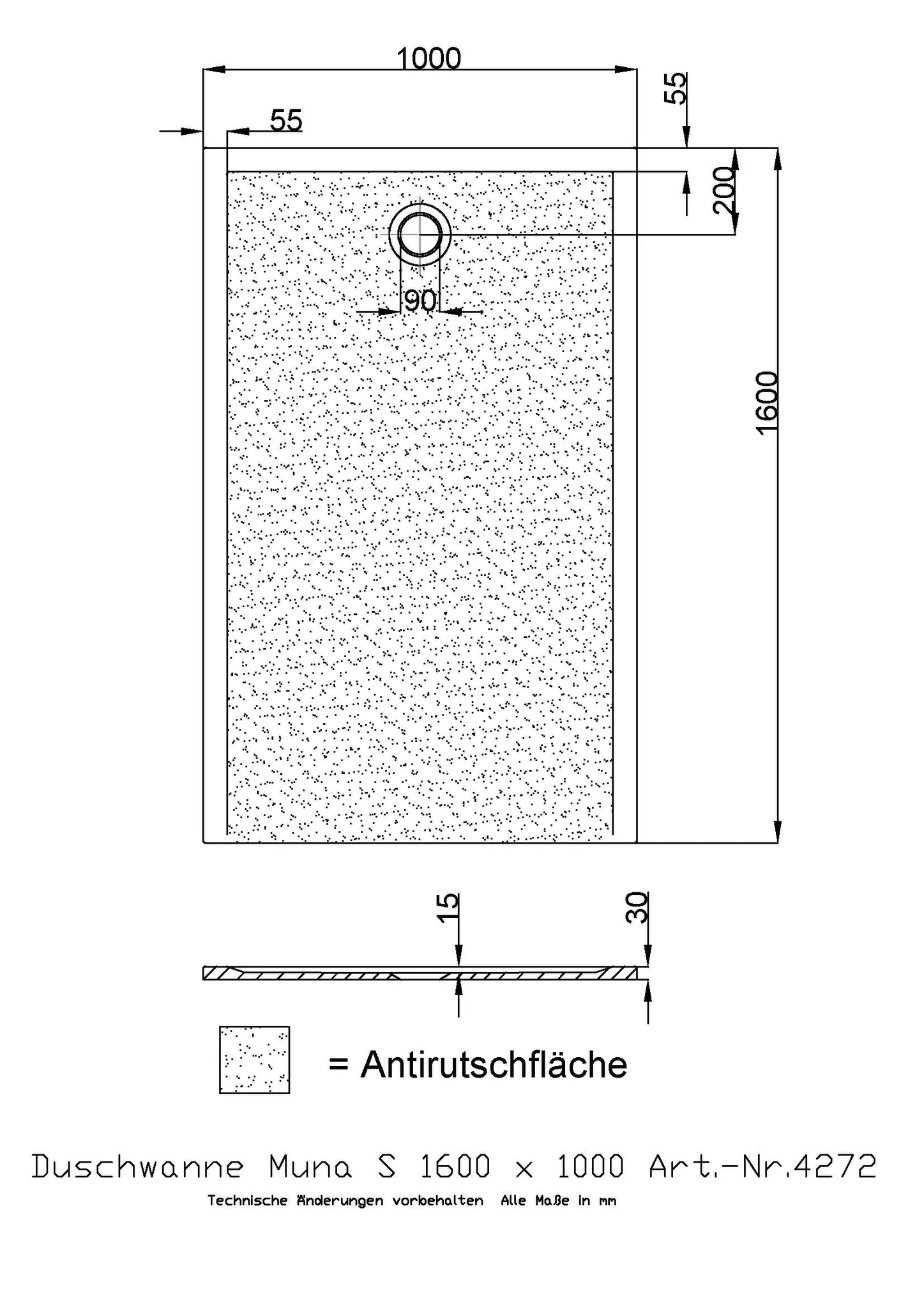 Hoesch Muna S Duschwanne Mineralguss Solique, Steingrau, 1600x1000x30mm Hoesch Muna S Duschwanne Mineralguss Solique, Steingrau, 1600x1000x30mm