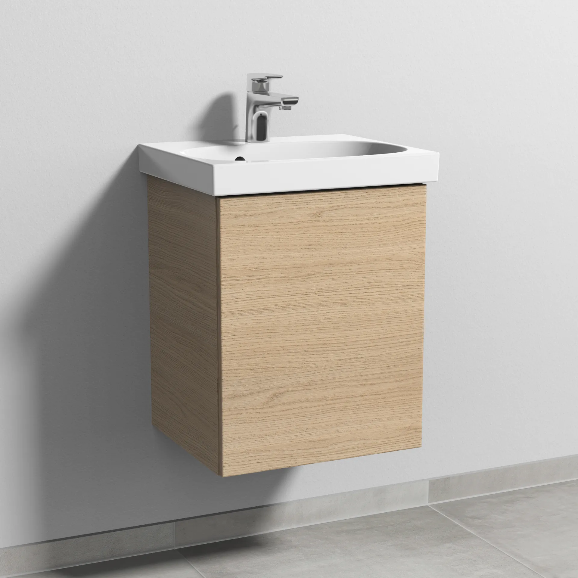 Sanipa Waschtischunterschrank „3way“ passend zu Keramik-Waschtische Acanto von Geberit 415 × 517 × 367 mm in Eiche Nordic, Anschlag rechts