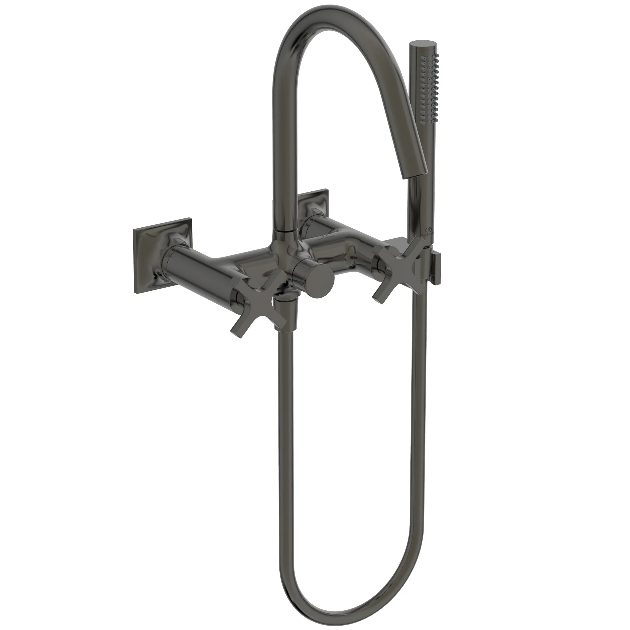 Badearmatur Aufputz Joy Neo Ausladung 190mm mit Stick-Handbrause Kreuzgriffe Magnetic Grey Badearmatur Aufputz Joy Neo Ausladung 190mm mit Stick-Handbrause Kreuzgriffe Magnetic Grey