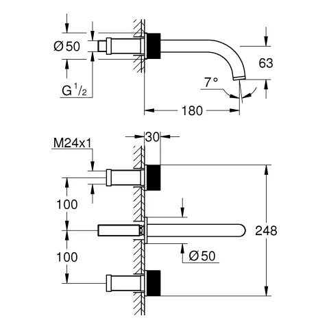 3-Loch-Waschtischbatterie Atrio Private Collection 20589, Wandmontage, Fertigmontageset für 29 025 002, Knopfbetätigung mit Metalleinlagen, Stichmaß 200mm, Ausladung 180mm, chrom 3-Loch-Waschtischbatterie Atrio Private Collection 20589, Wandmontage, Fertigmontageset für 29 025 002, Knopfbetätigung mit Metalleinlagen, Stichmaß 200mm, Ausladung 180mm, chrom
