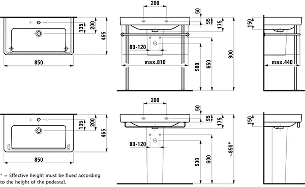 Waschtisch PRO S 465x850x175 1 Hahnloch mit Überlauf weiß