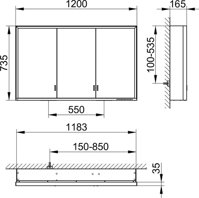 KEUCO Wandvorbau Spiegelschrank mit verdecktem Ablagefach „Royal Lumos“ in Silber (eloxiert), Aufputz, mit Steckdosen 1200 × 735 × 165 mm
